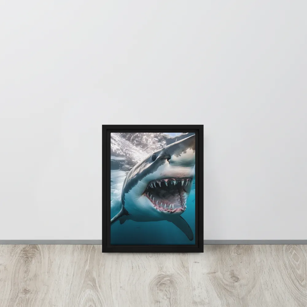 Majesty of the Ocean: The Great White Shark | Canvas with Black Frame | 9″×12″