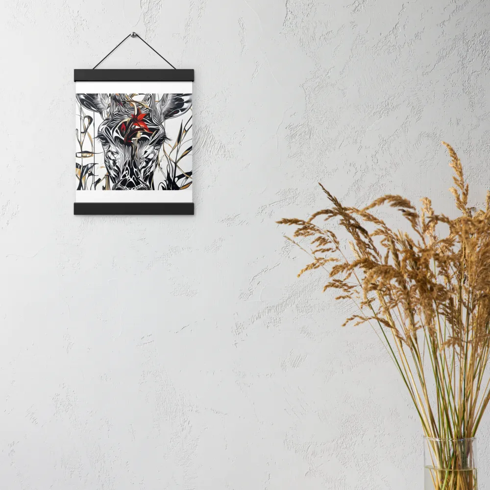 Floral Elegance: The Giraffe's Portrait | Poster With Black Wood Hanger | 8″×10″