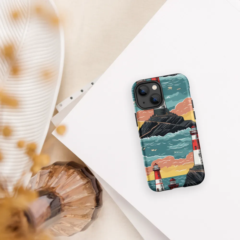 Lighthouses in a Whimsical Ocean | Phone Case |  13 mini | Tough Case | Matte
