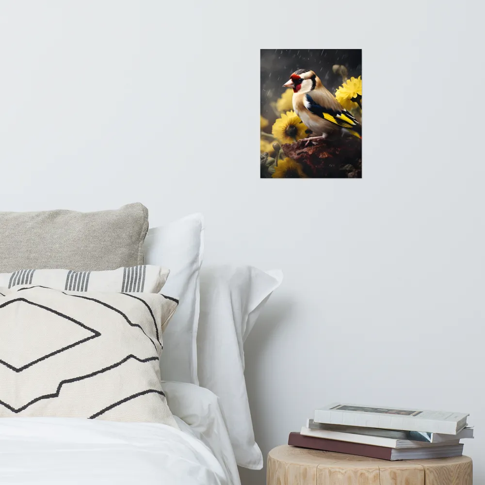 Harmony in Nature: A Goldfinch Amidst Blooms | Poster | 11″×14″