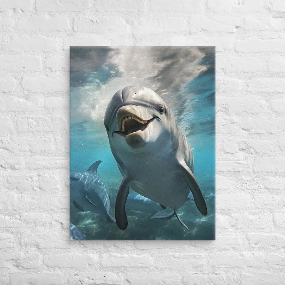 Beneath the Waves: A Dolphin's Dance | Canvas | 24″×32″
