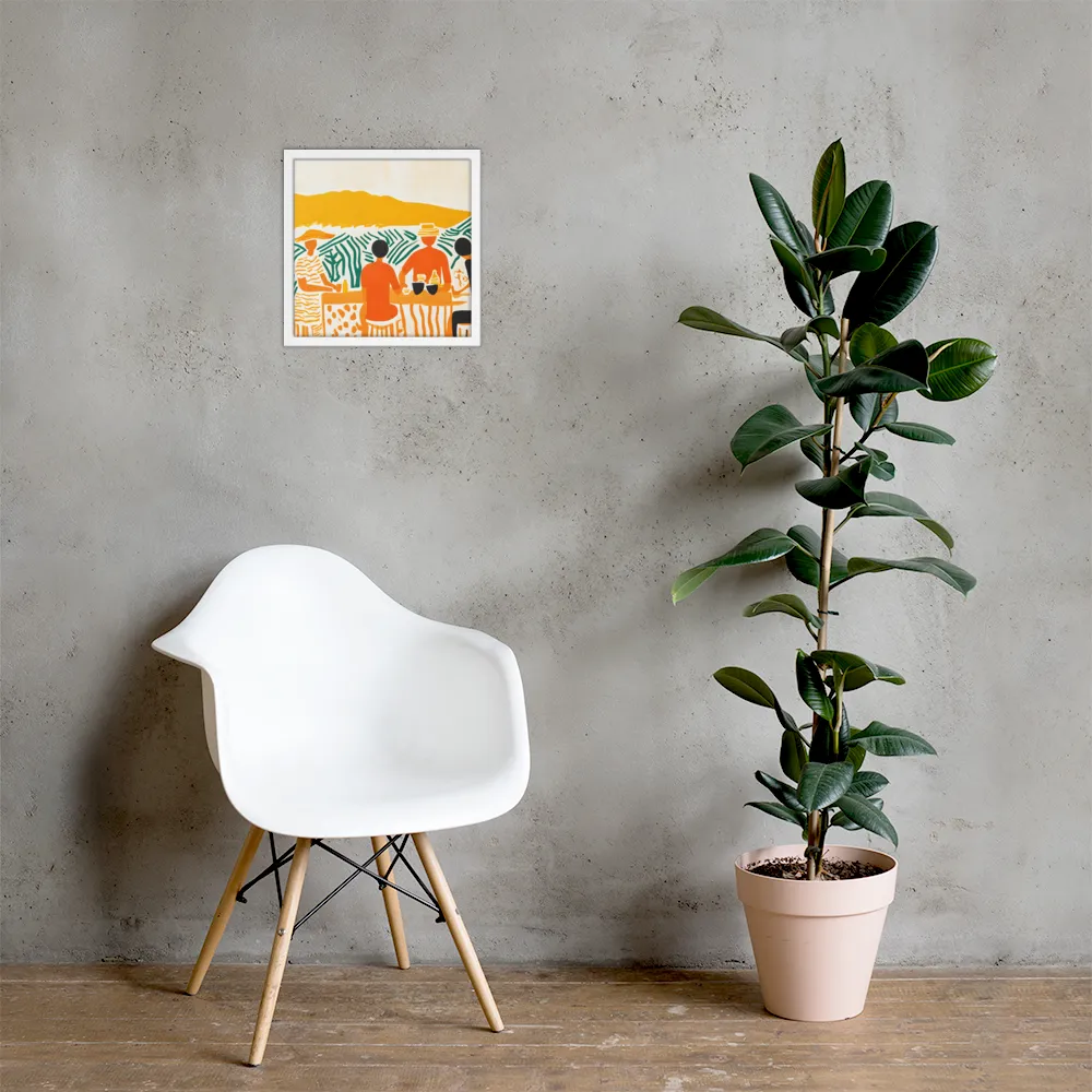Summer Vibes: Café Conversations | Poster with White Frame | 14″×14″