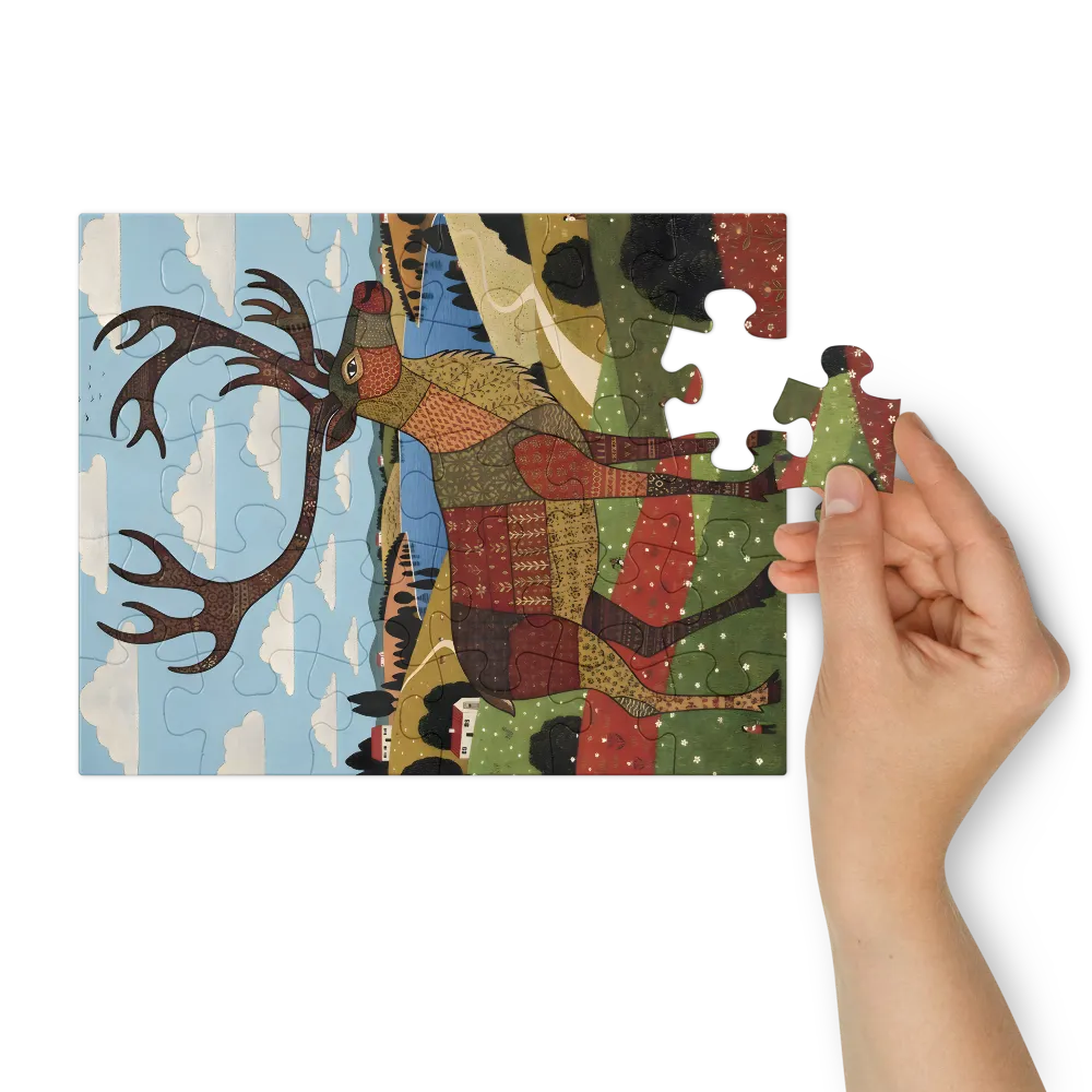 Patchwork Stag 
 Jigsaw Puzzle in Tin Box