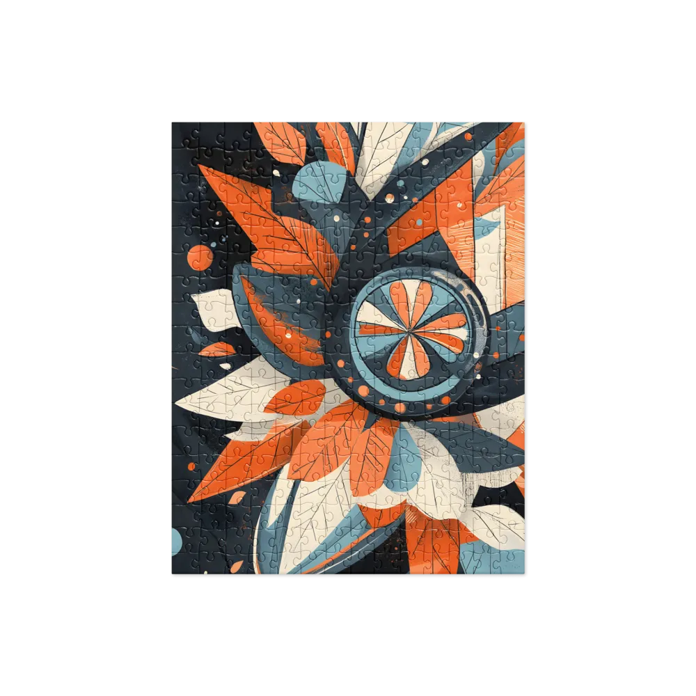 Floral Symphony in Orange and Teal | Jigsaw Puzzle | 252/520 pieces