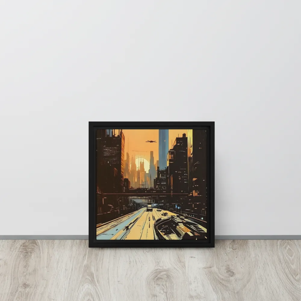 Metro Nexus: A Futuristic Cityscape | Canvas with Black Frame | 12″×12″