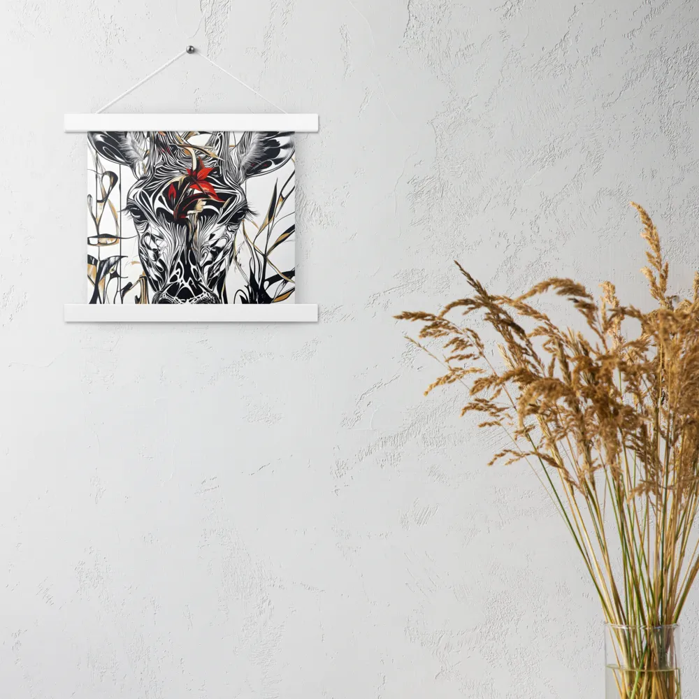 Floral Elegance: The Giraffe's Portrait | Poster With White Wood Hanger | 10″×10″