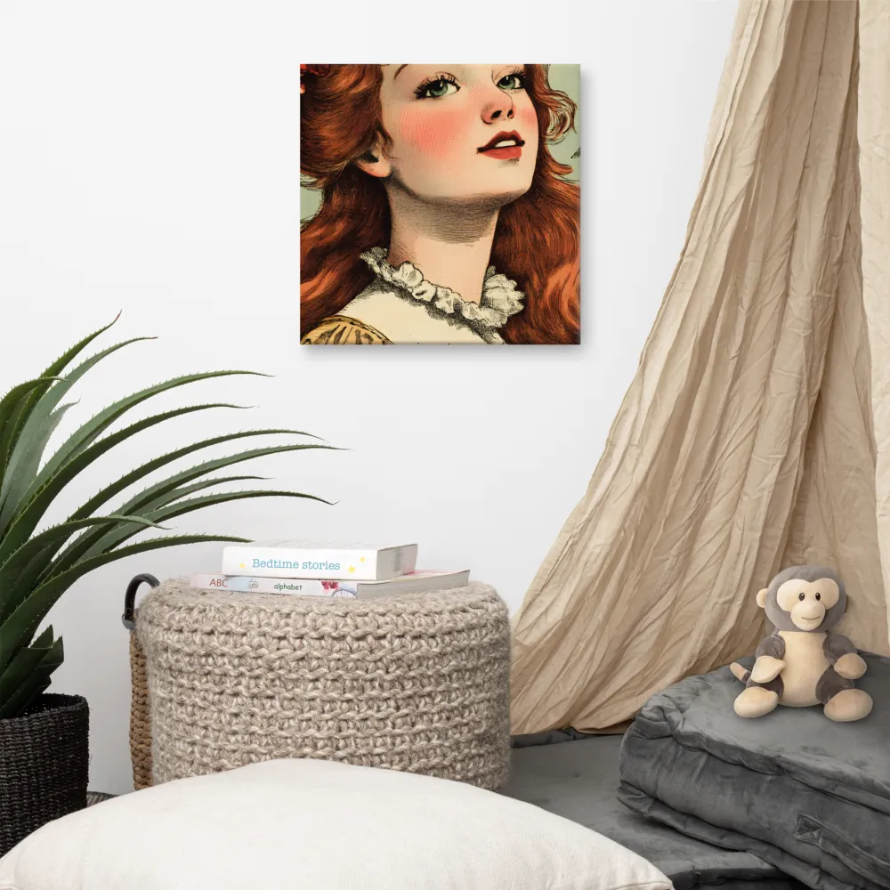 Whimsical Portrait of a Flower-Adorned Girl | Canvas | 16″×16″