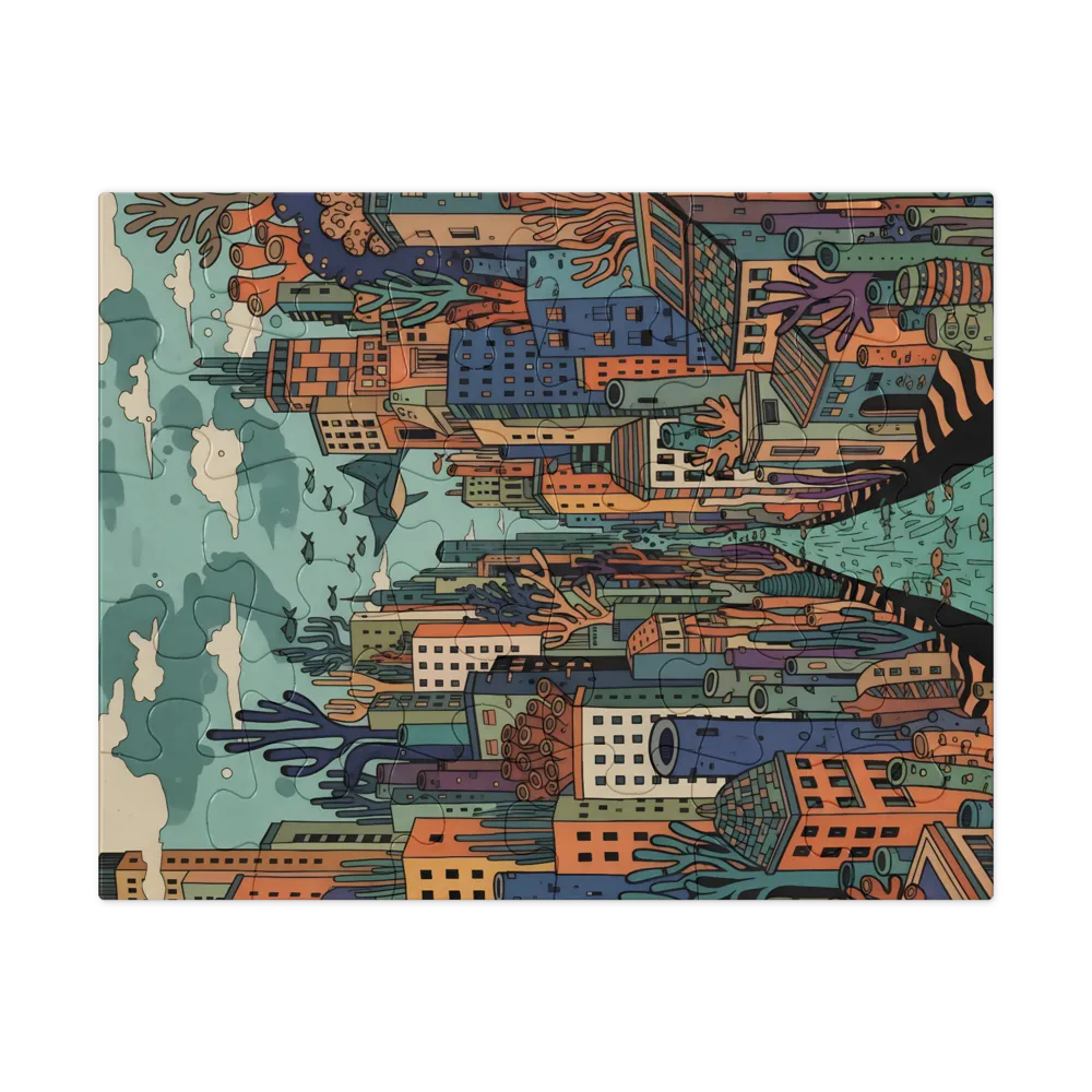 Submerged Cityscape 
 Jigsaw Puzzle in Tin Box