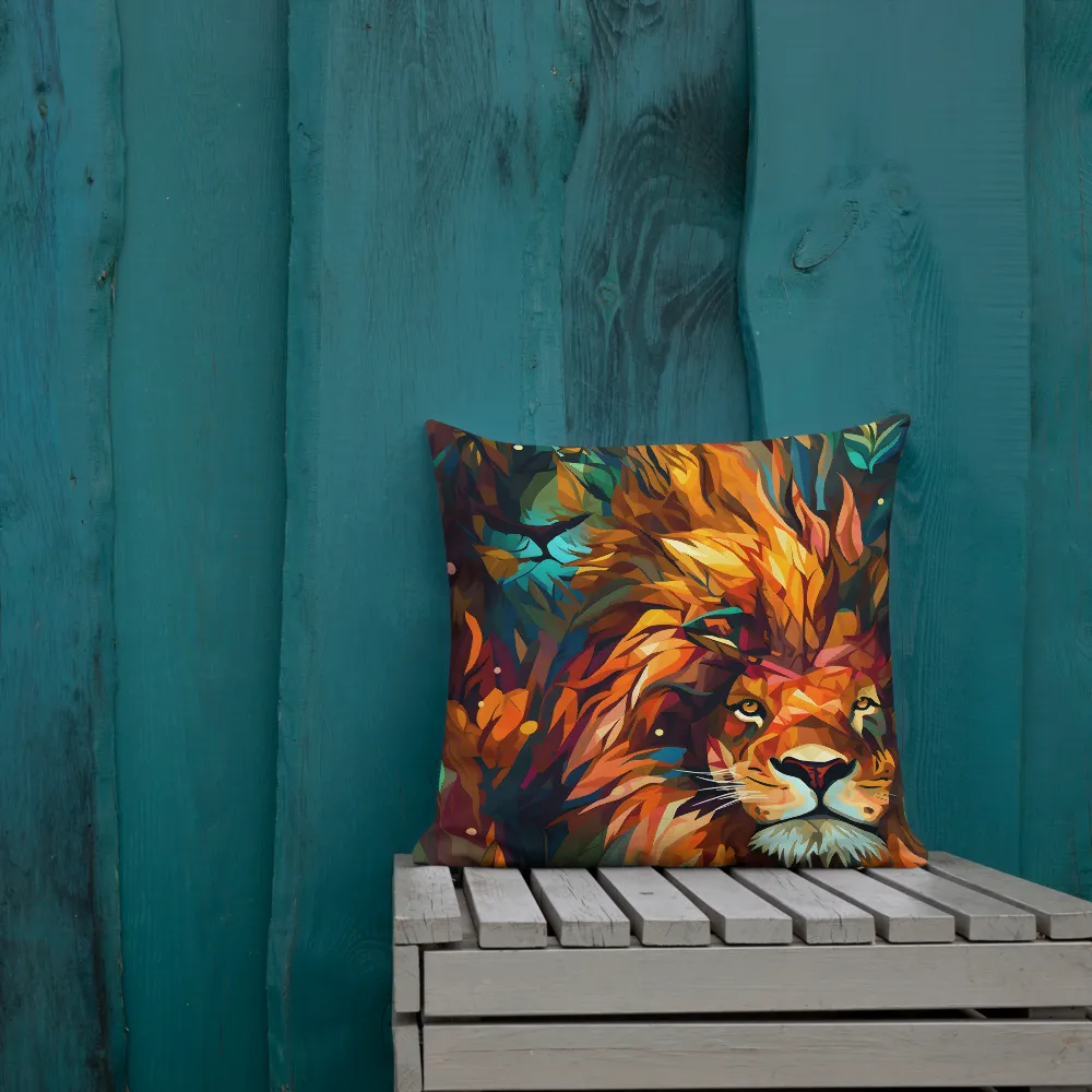 Majestic Gaze: The Polygonal Lion | Pillow | 18″×18″