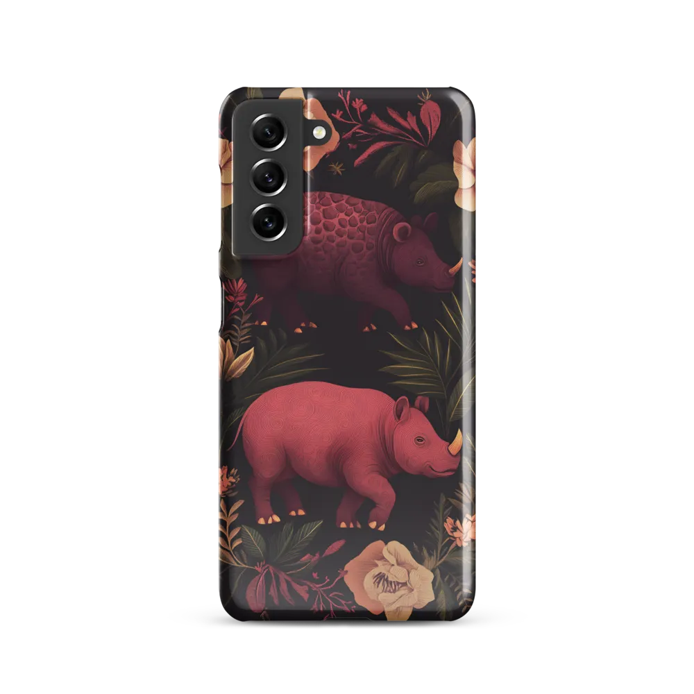 Rhinos in Floral Embrace