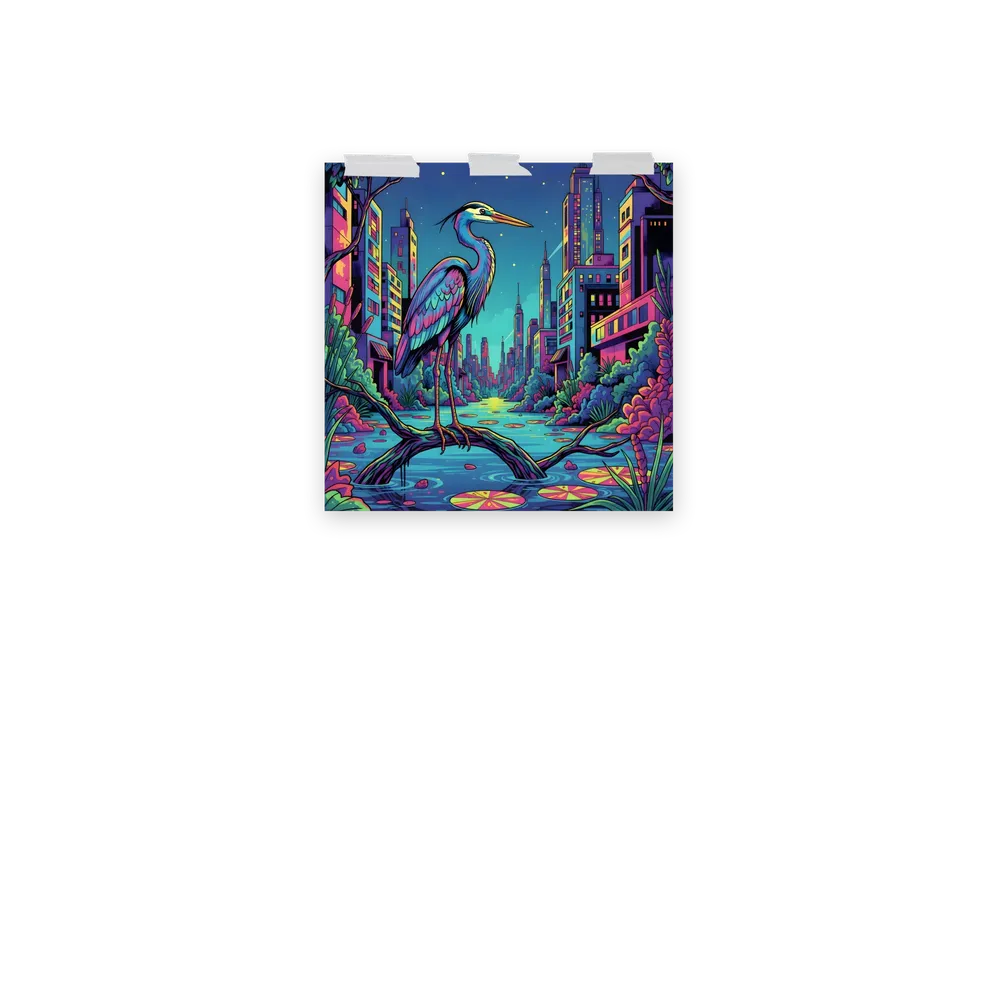 Neon Heron - Urban Twilight 
 Poster | 18″x 18″
