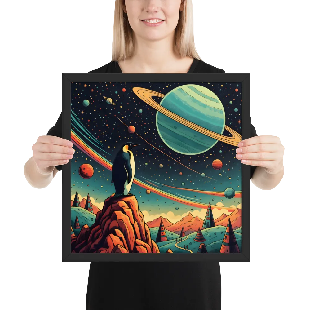 Cosmic Penguin 
 Poster with Black Frame | 16″x 16″
