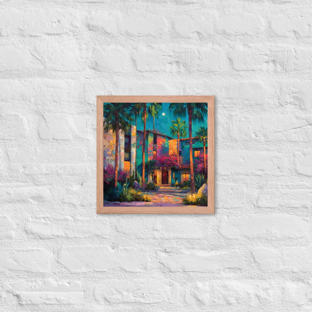 Moonlit Garden Courtyard 
 Poster with Red oak Frame | 12″x 12″