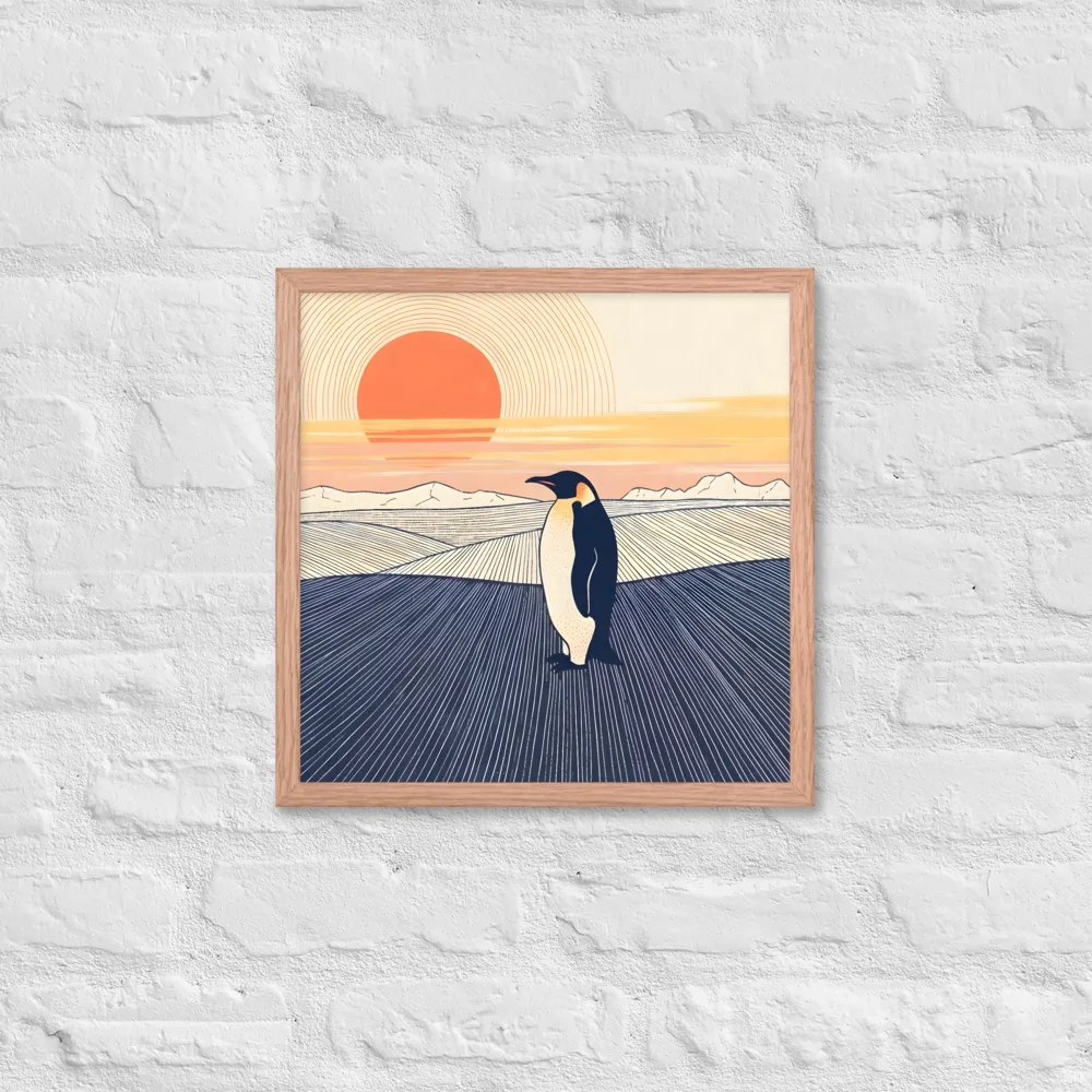 Penguin at Sunset 
 Poster with Red oak Frame | 16″x 16″