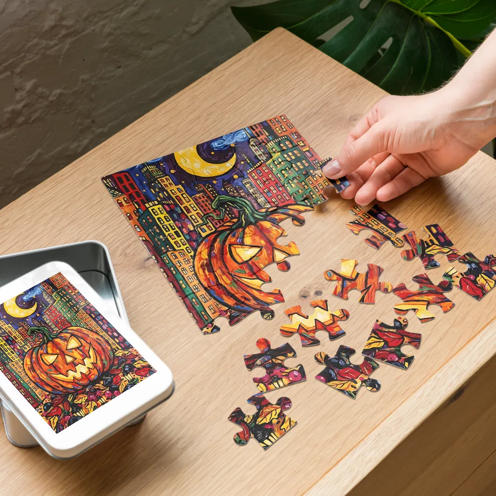 Midnight Jack-o'-Lantern 
 Jigsaw Puzzle in Tin Box
