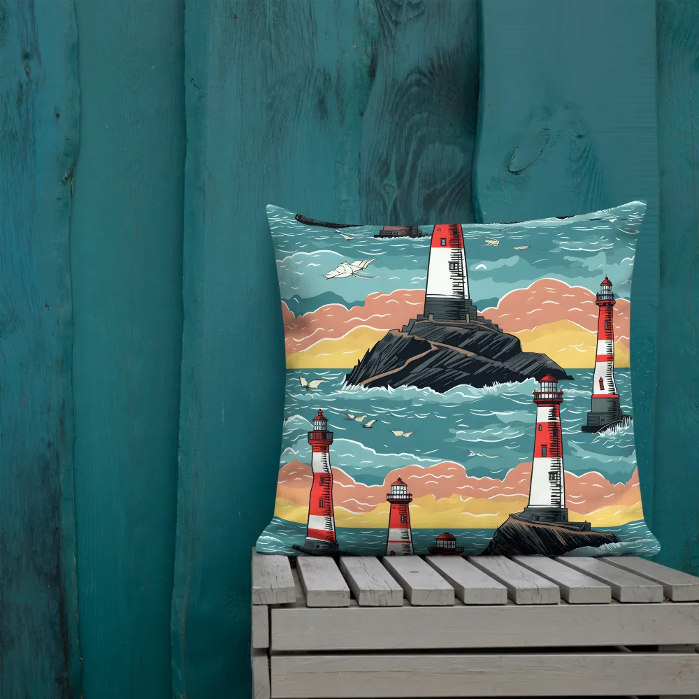 Lighthouses in a Whimsical Ocean | Pillow | 22″×22″