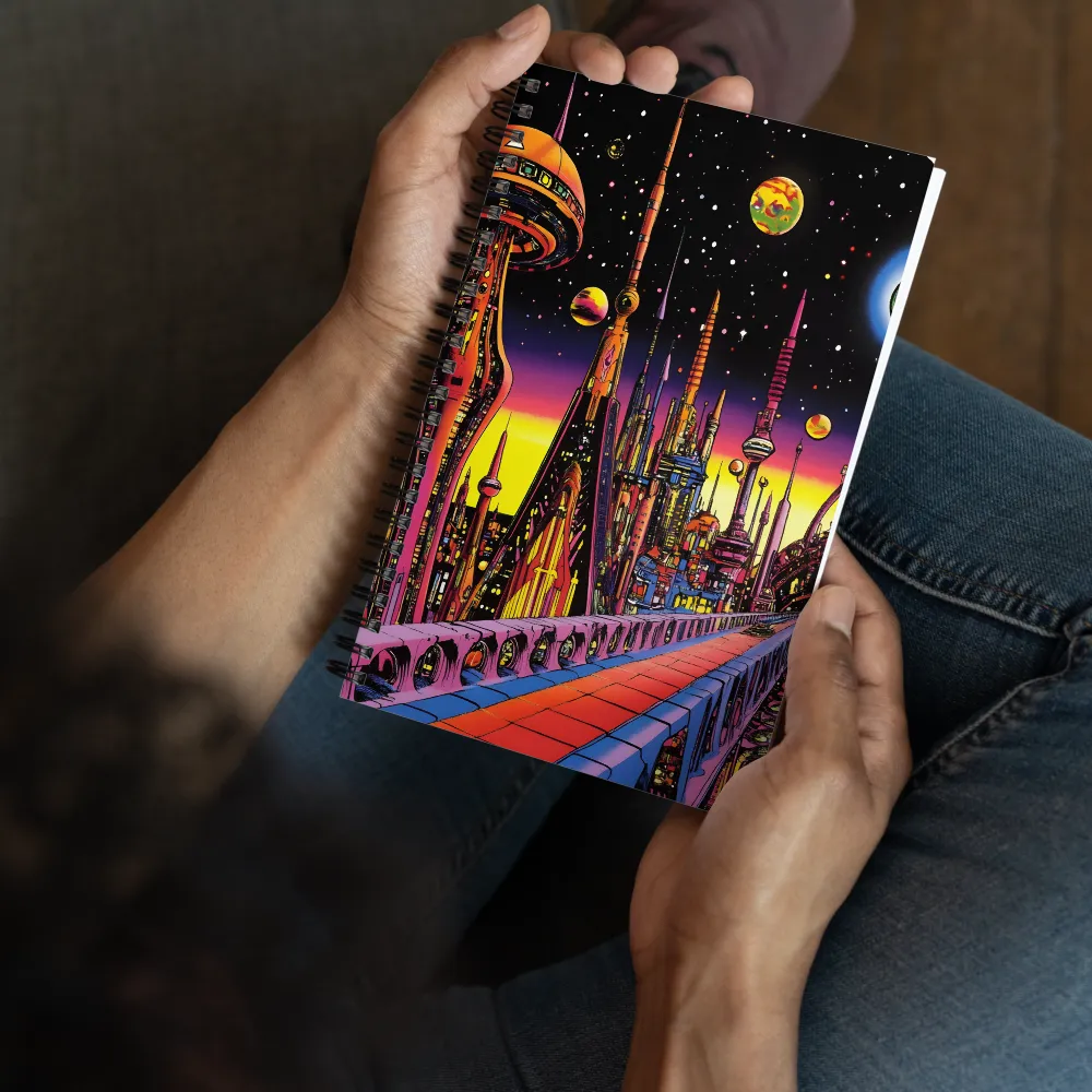 Futuristic Cosmos: A Journey Through Neon Cities | Spiral Notebook