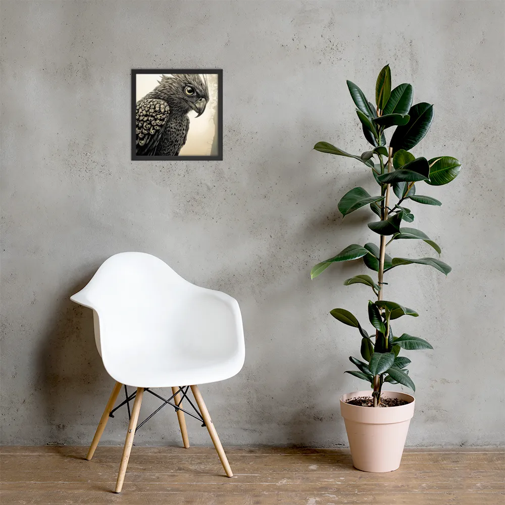 Majestic Owl in Detail | Poster with Black Frame | 14″×14″