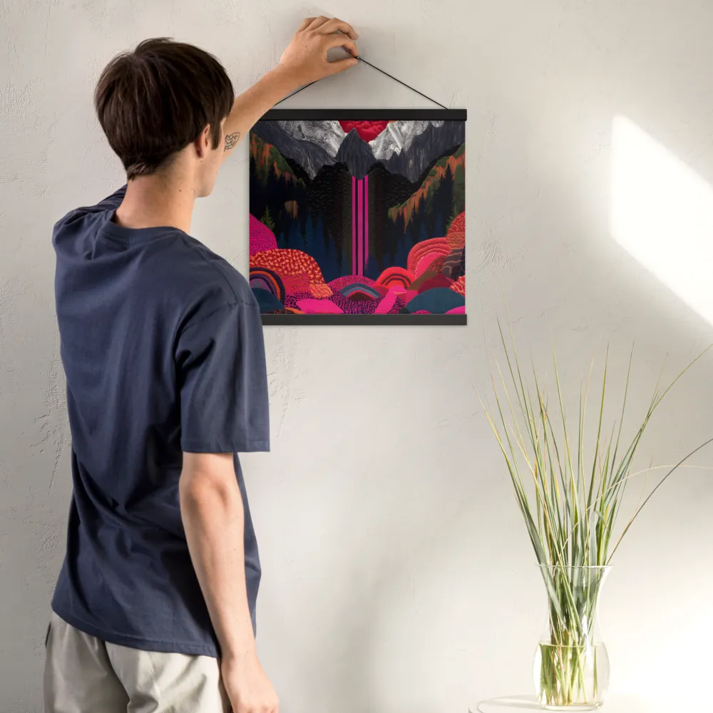 Ethereal Cascade: A Surreal Landscape | Poster With Black Wood Hanger | 16″×16″