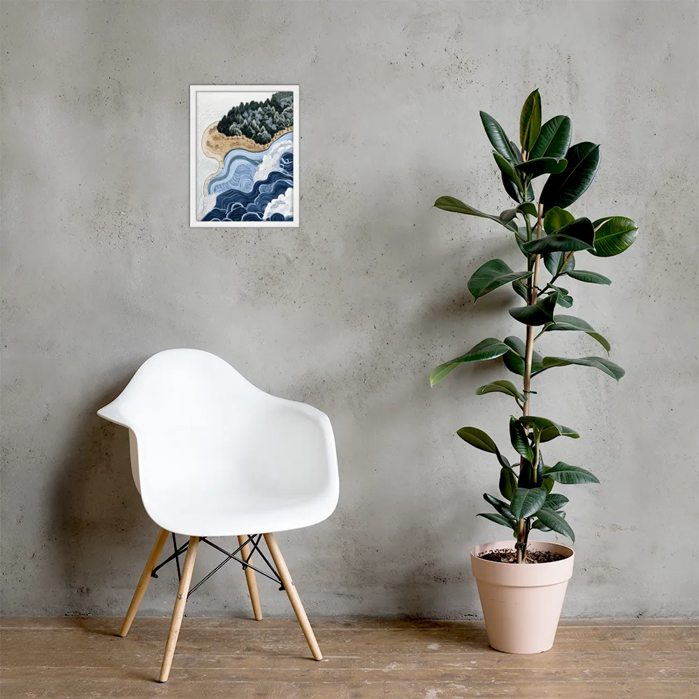 Oceanic Harmony: A Tranquil Landscape | Poster with White Frame | 12″×16″
