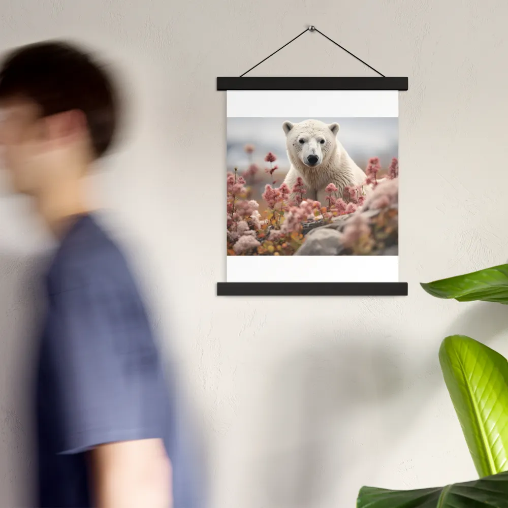 Curiosity Among Blooms: The Polar Bear | Poster With Black Wood Hanger | 11″×14″