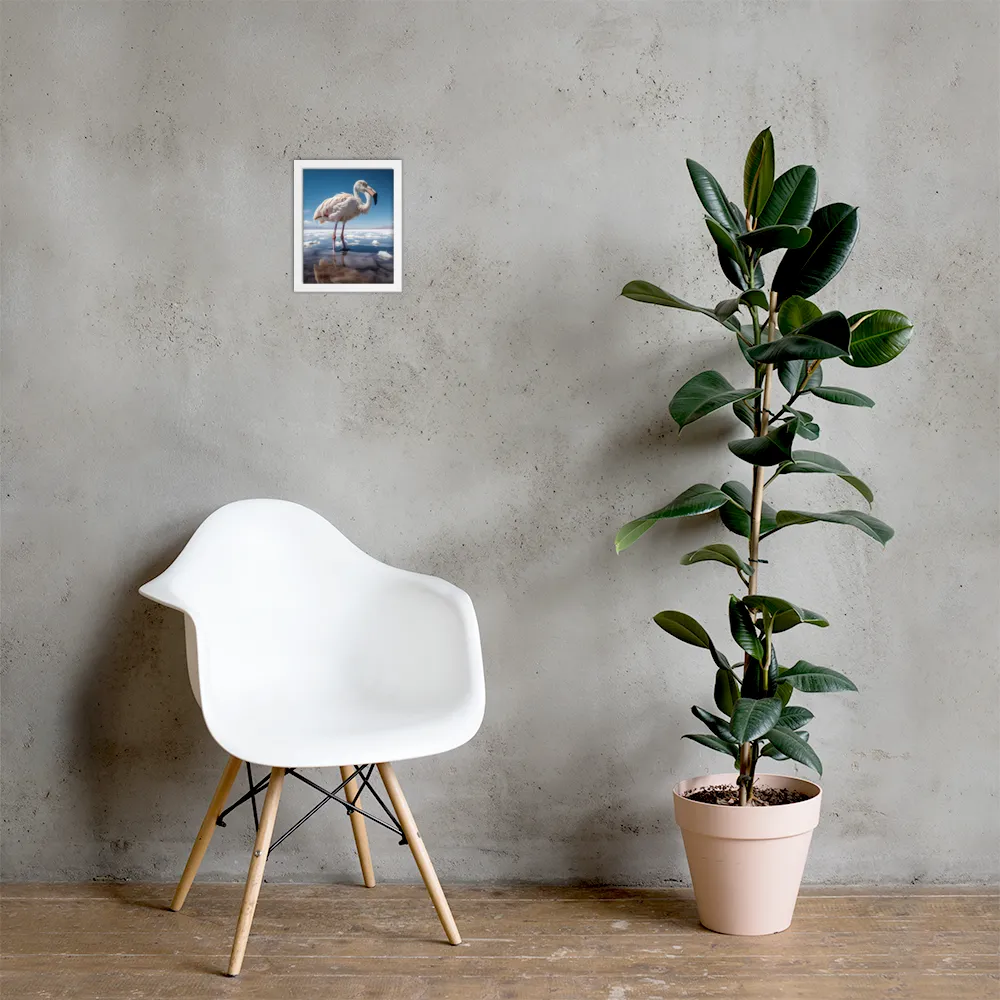 Graceful Solitude of a Flamingo | Poster with White Frame | 8″×10″