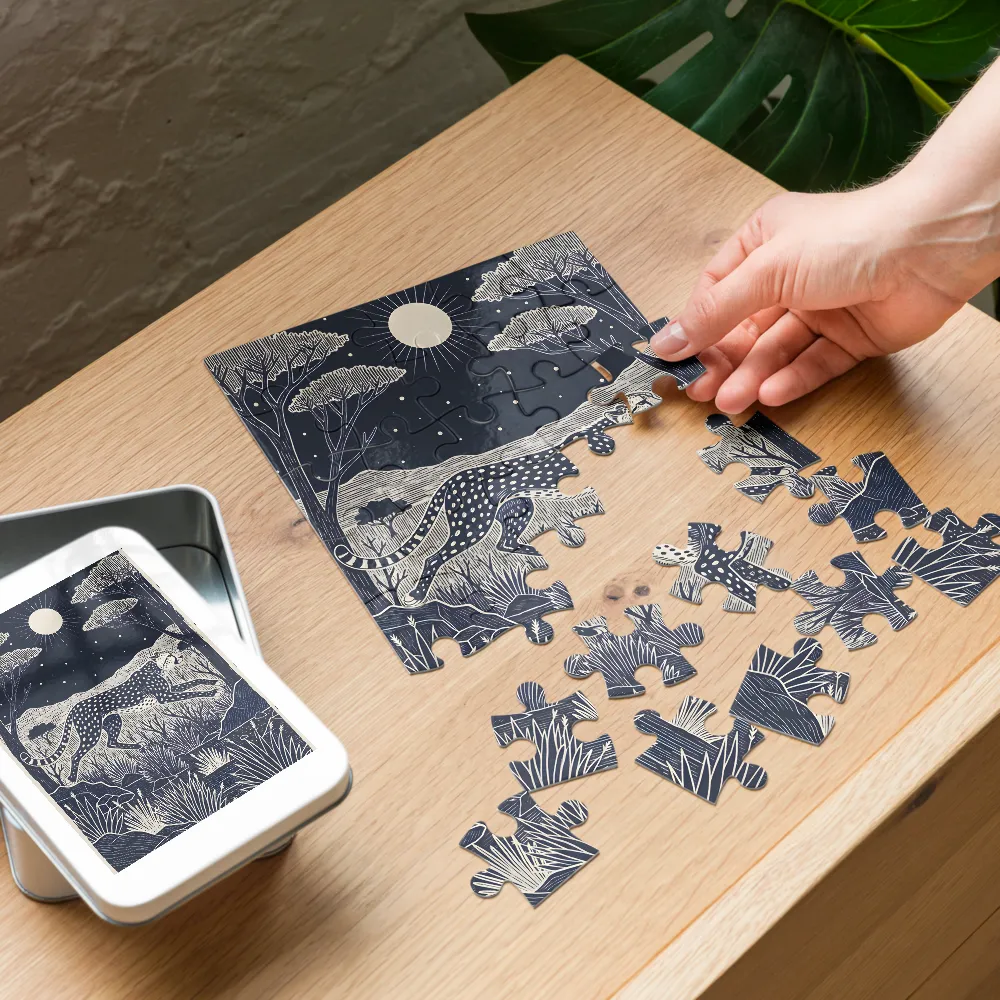 Moonlit Cheetah 
 Jigsaw Puzzle in Tin Box