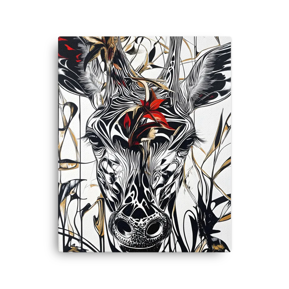 Floral Elegance: The Giraffe's Portrait | Thin Canvas | 16″×20″