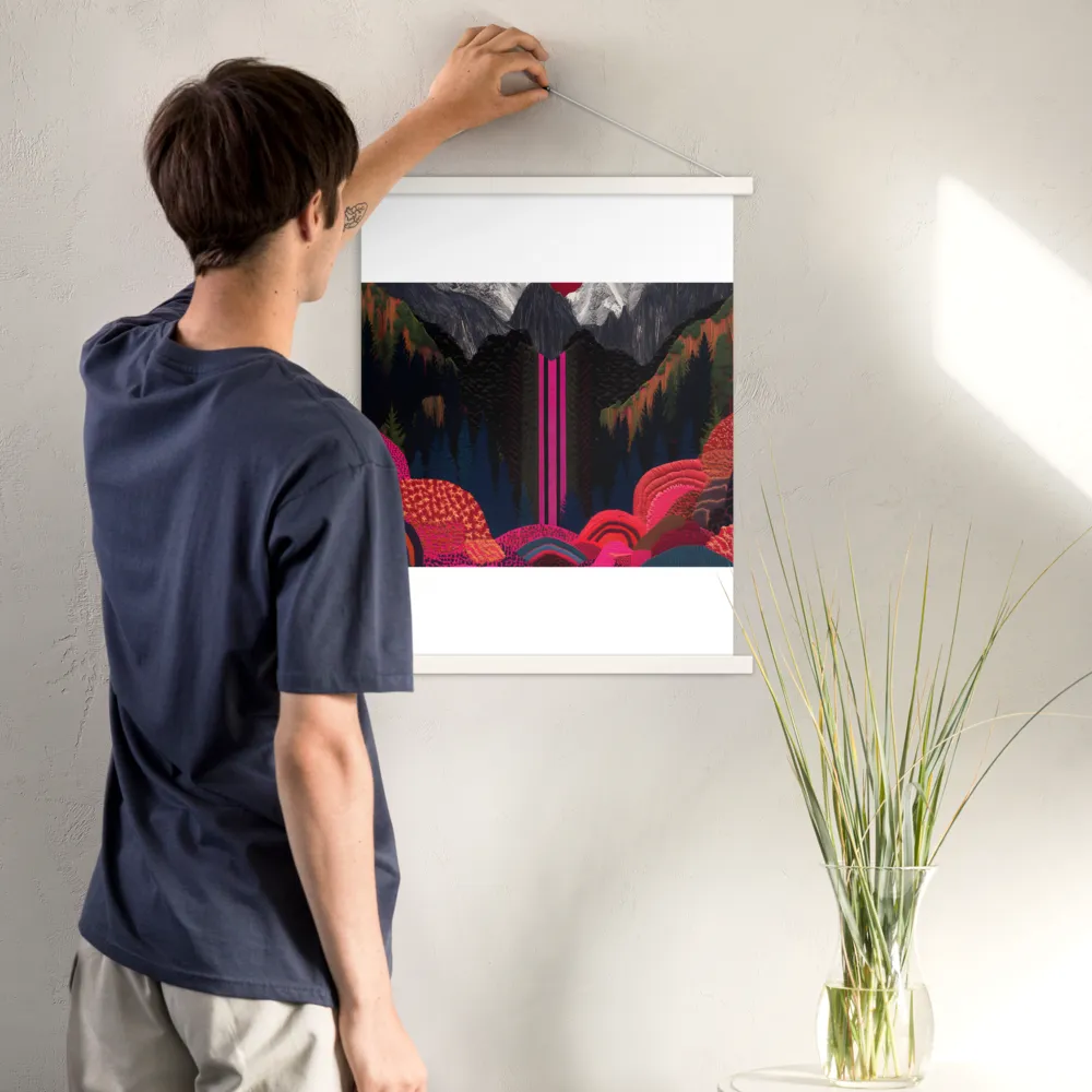Ethereal Cascade: A Surreal Landscape | Poster With White Wood Hanger | 18″×24″