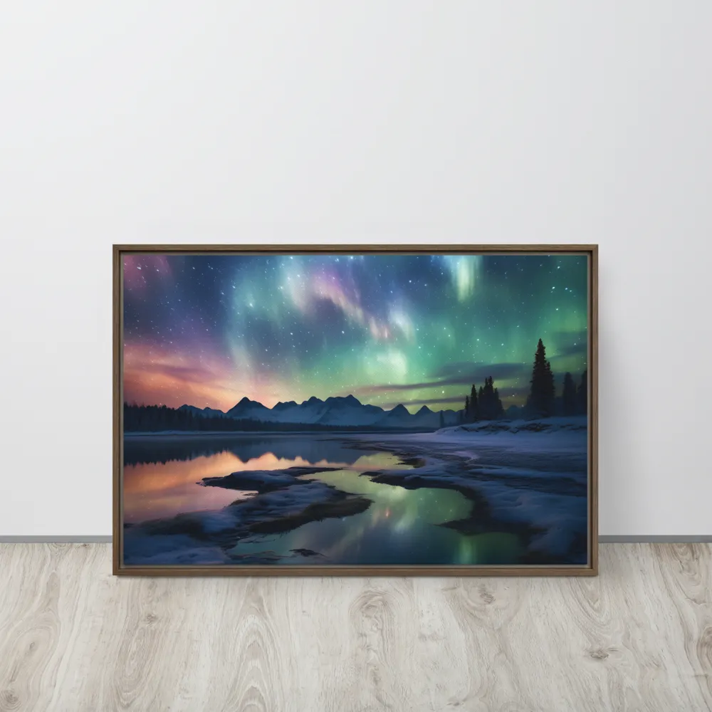 Ethereal Aurora: A Night Under the Stars | Canvas with Brown Frame | 20″×30″