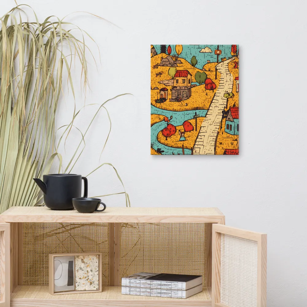 Whimsical Village Landscape | Canvas | 16″×20″