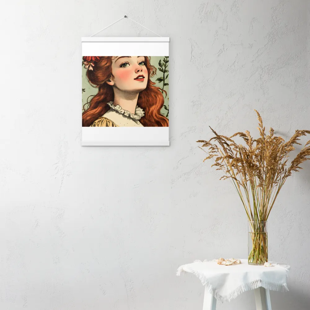 Whimsical Portrait of a Flower-Adorned Girl | Poster With White Wood Hanger | 16″×20″