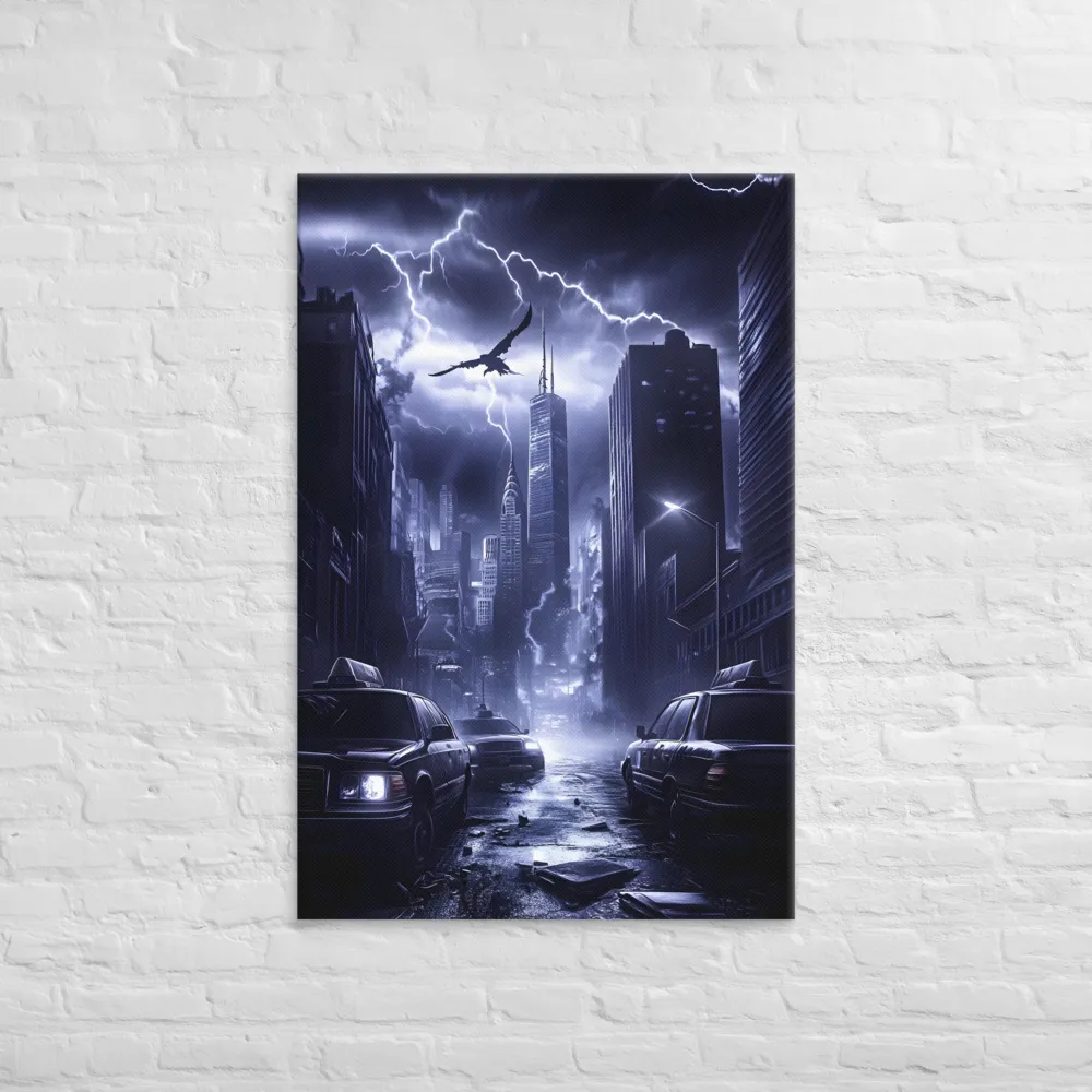 Stormy Cityscape: Shadows of the Night | Canvas | 32″×48″