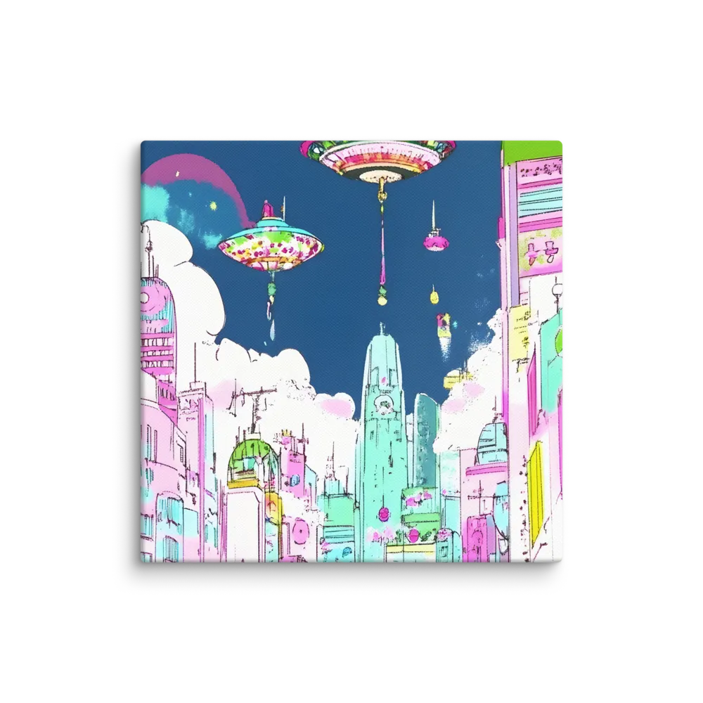 Futuristic Cityscape with Floating Structures | Canvas | 16″×16″