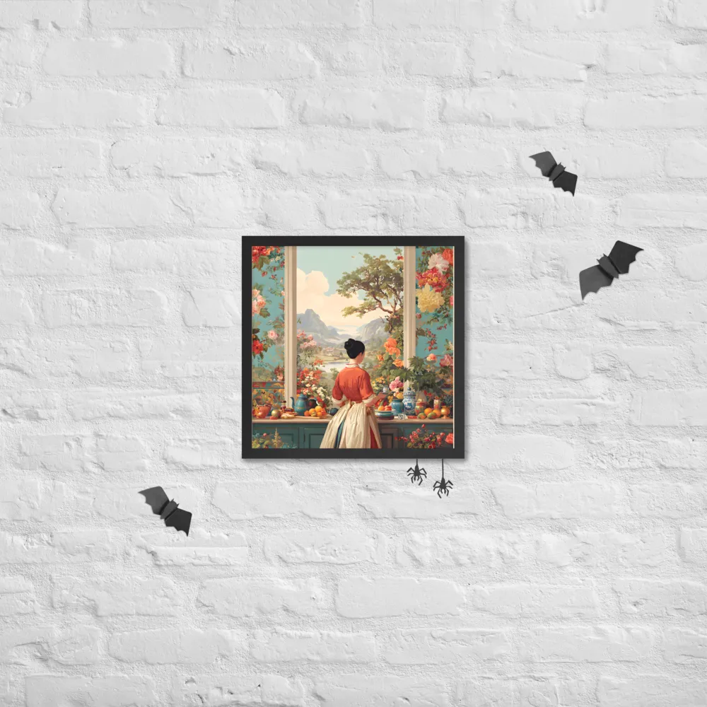 Window to the Garden 
 Poster with Black Frame | 16″x 16″