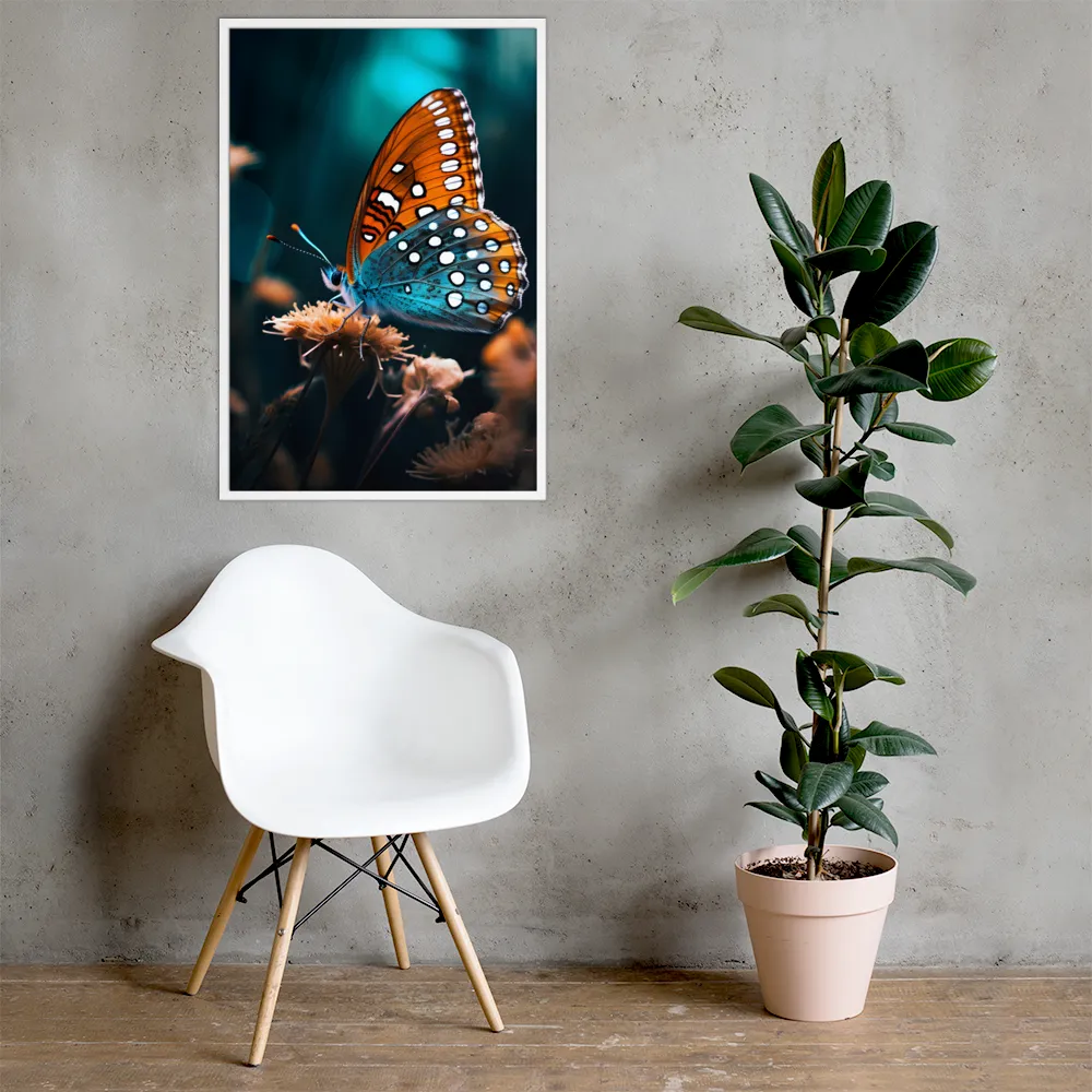 Whispers of Color: The Butterfly's Embrace | Poster with White Frame | 24″×36″