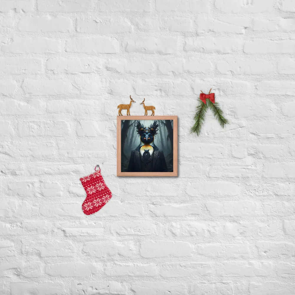 Regal Penguin 
 Poster with Red oak Frame | 10″x 10″