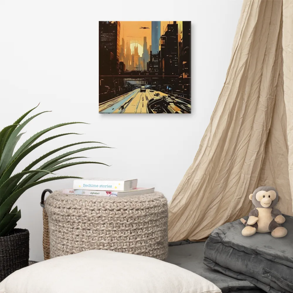 Metro Nexus: A Futuristic Cityscape | Canvas | 16″×16″