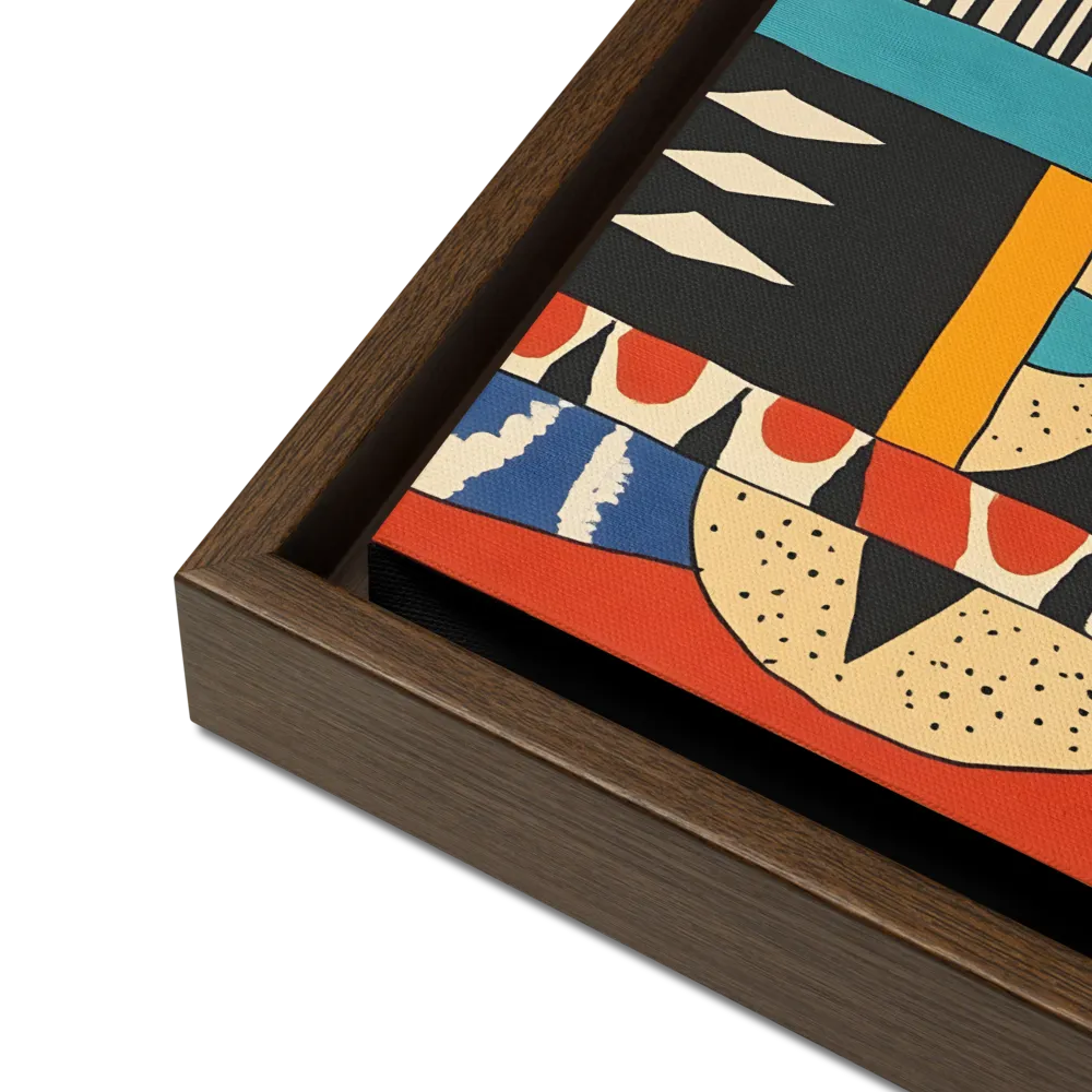 Playful Geometry: A Modern Abstract Exploration | Canvas with Brown Frame | 12″×12″