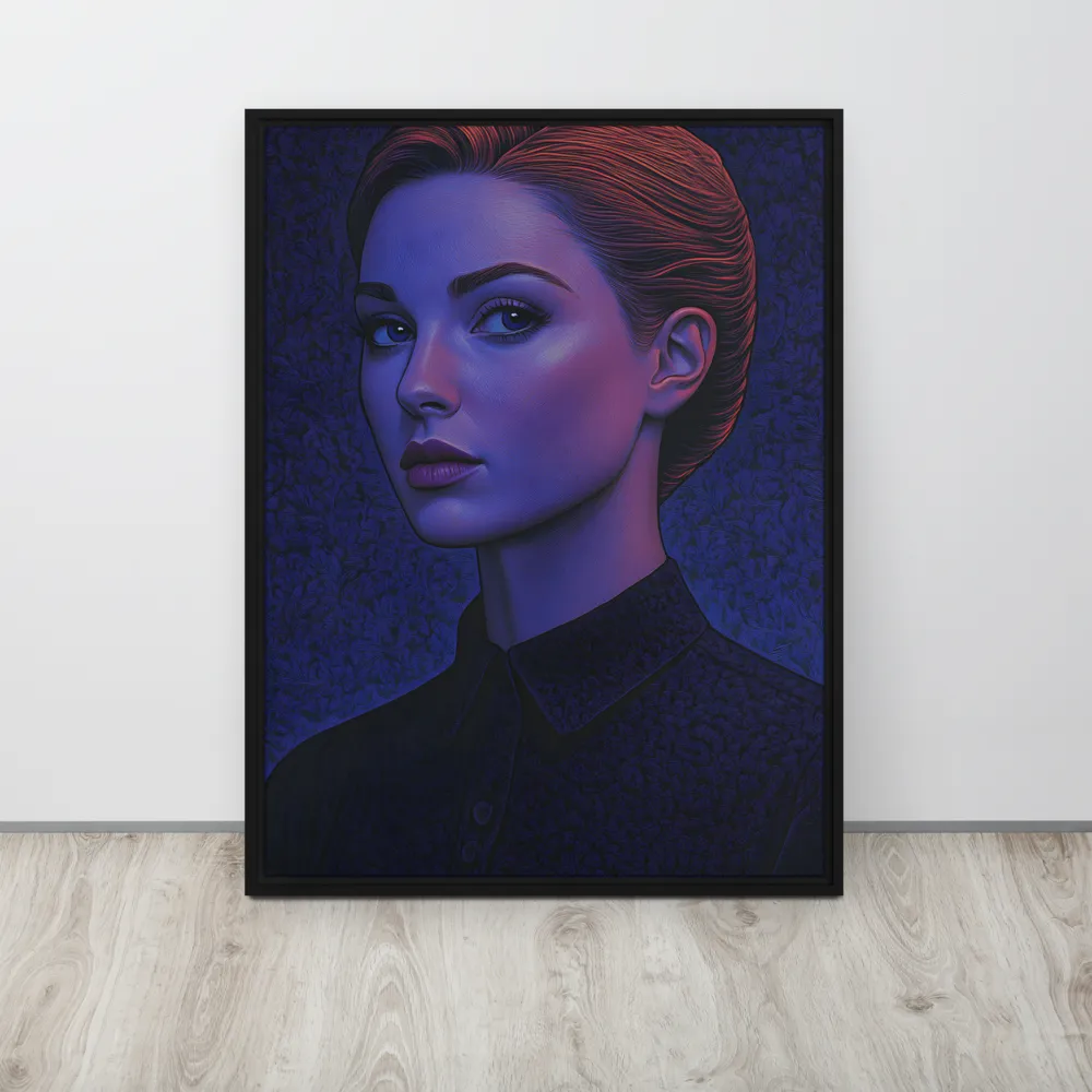 Ethereal Portrait in Blue and Red | Canvas with Black Frame | 24″×32″