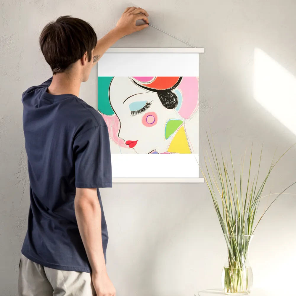 Whimsical Portrait in Colorful Abstraction | Poster With White Wood Hanger | 18″×24″