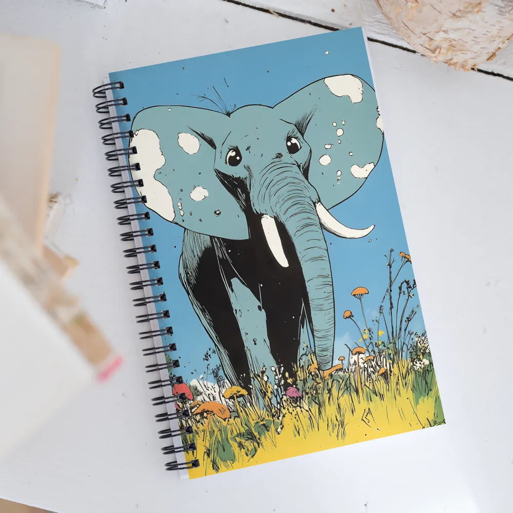 Whimsical Blue Elephant in Bloom | Spiral Notebook