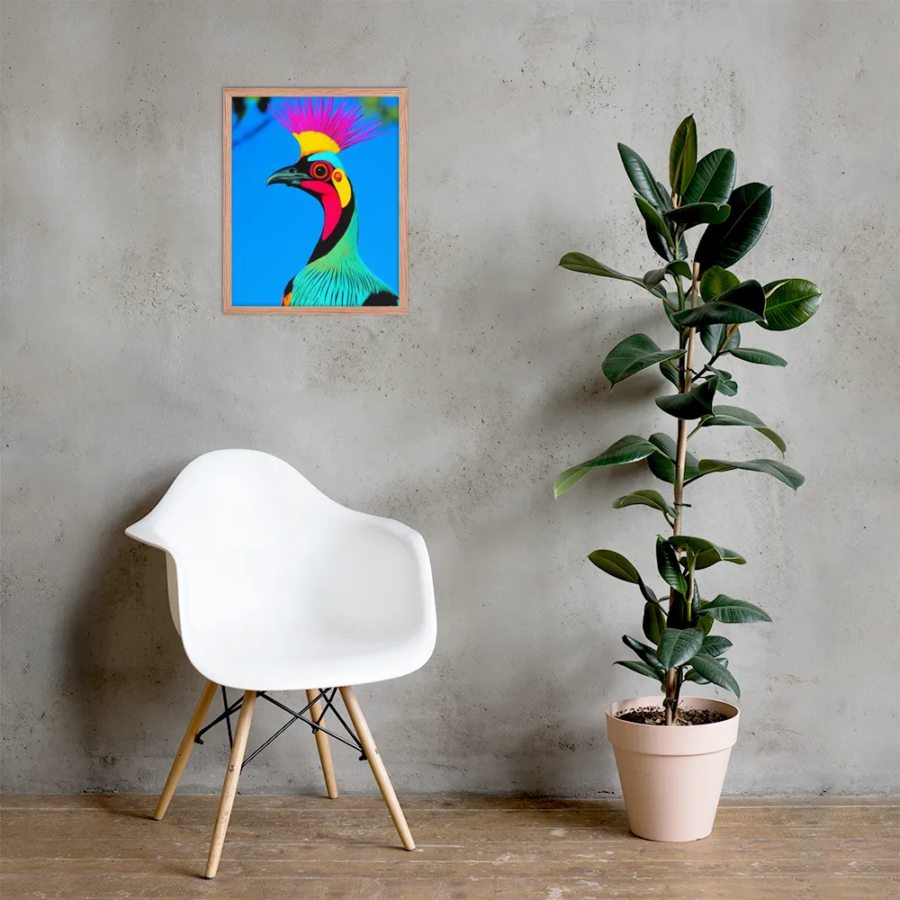 Whimsical Avian Portrait | Poster with Red oak Frame | 16″×20″