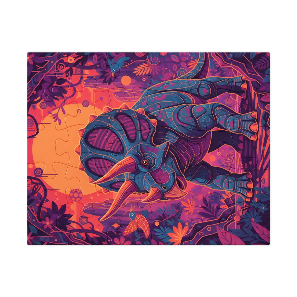 Sunset Triceratops 
 Jigsaw Puzzle in Tin Box