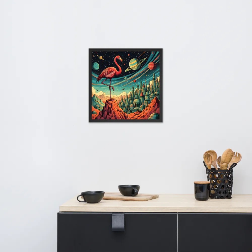 Cosmic Flamingo 
 Poster with Black Frame | 18″x 18″