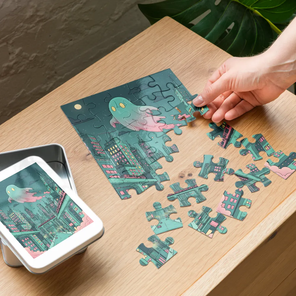 Moonlit Ghost City 
 Jigsaw Puzzle in Tin Box