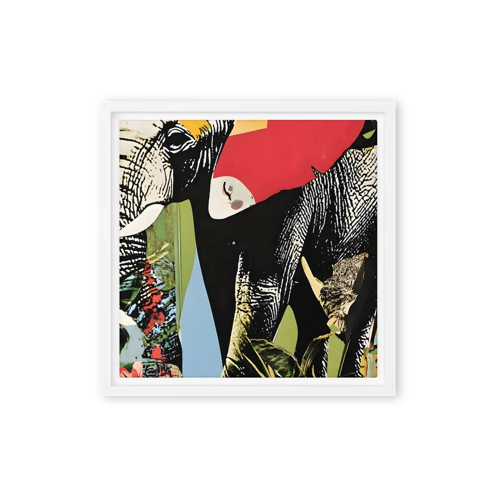 Harmony of Nature: The Elephant's Embrace | Canvas with White Frame | 12″×12″
