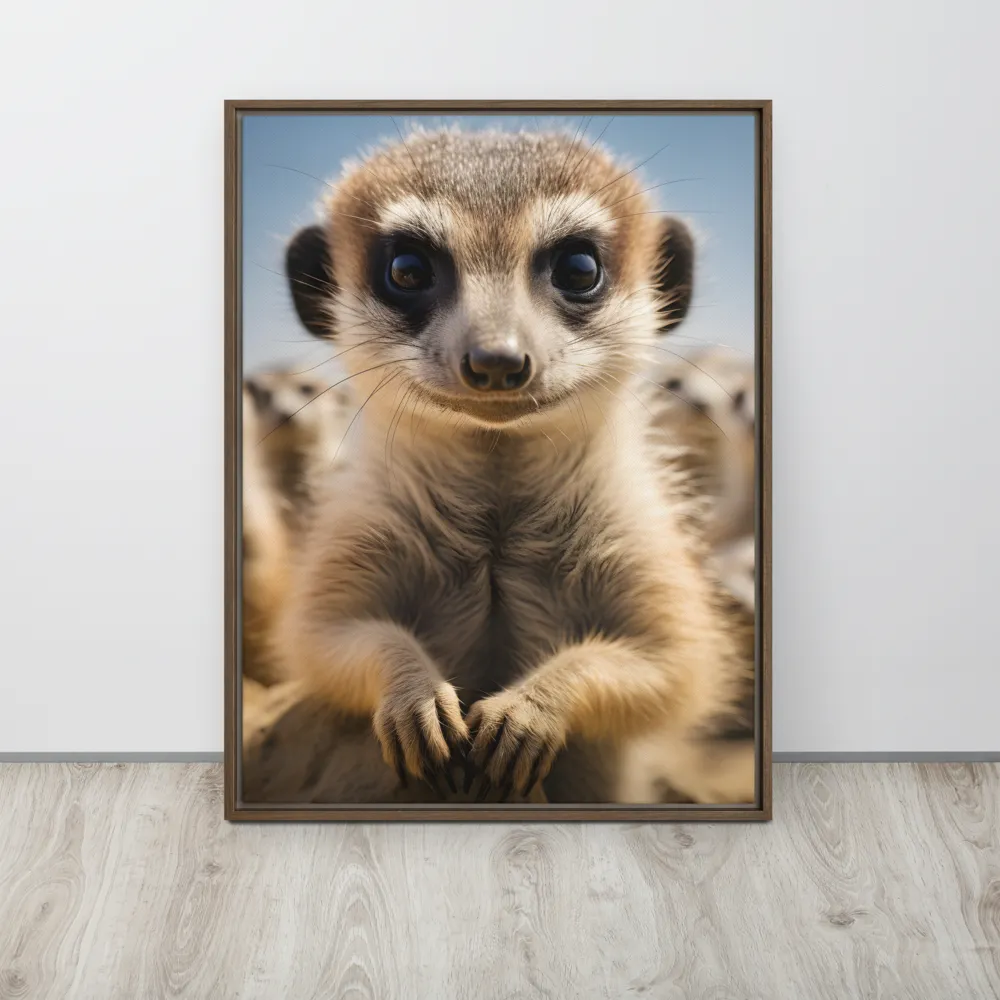 Curious Stance: The Meerkat's Gaze | Canvas with Brown Frame | 24″×32″
