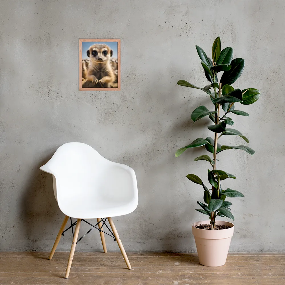 Curious Stance: The Meerkat's Gaze | Poster with Red oak Frame | 11″×14″