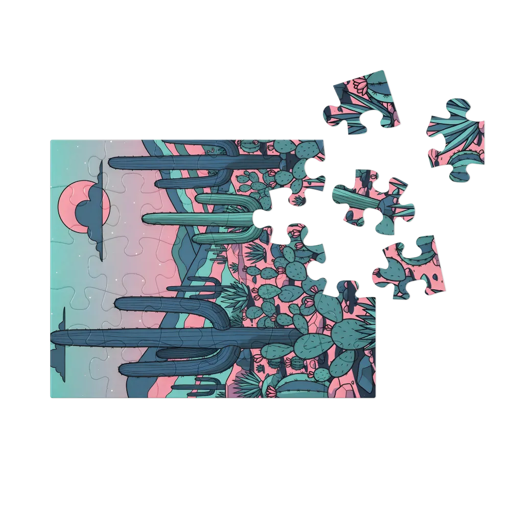Moonlit Cactus Desert 
 Jigsaw Puzzle in Tin Box